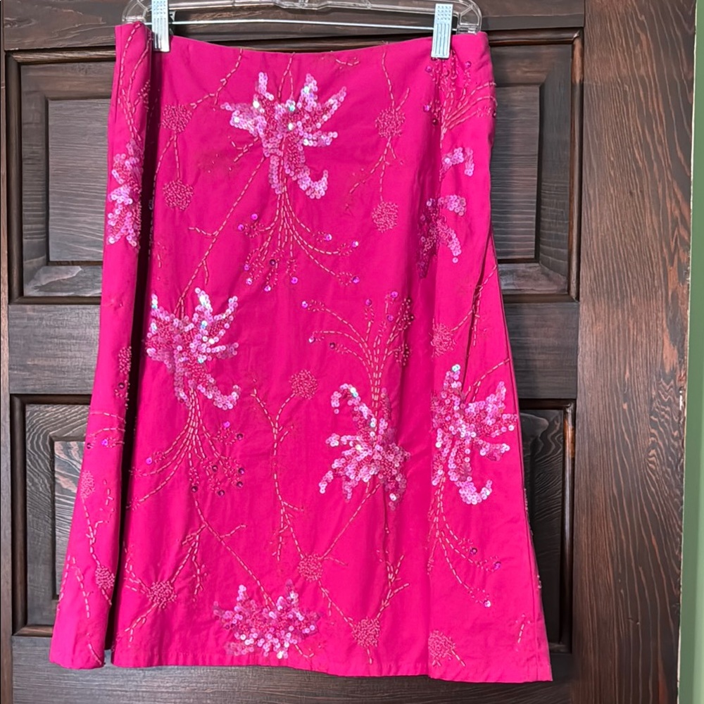 Embellished Pink Midi A-Line Skirt for Cocktail Events